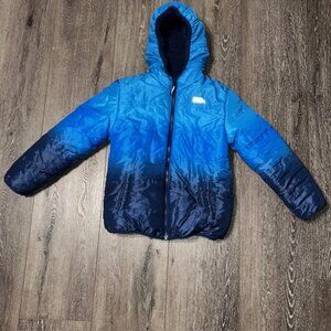Eddie Bauer Kids Blue 10/12 Reversible Puffer Winter Coat Hoodie Jacket Hiking
